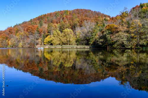 Panorama of Lake "Thalersee" in Styria, Austria in autumn