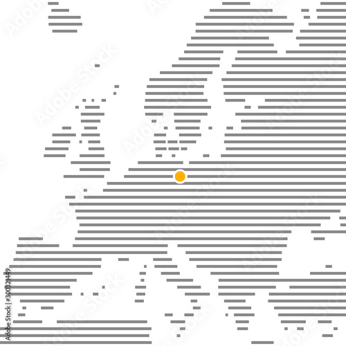 Canvas Print Berlin Markierung auf gestreifter Karte von Europa grau orange