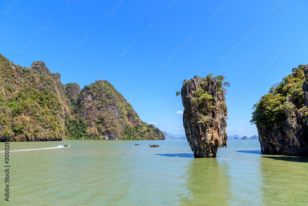 Amazing and beautiful Tapu or James Bond Island, the most famous tourist destination in Phang-Nga Bay, near Phuket, Thailand