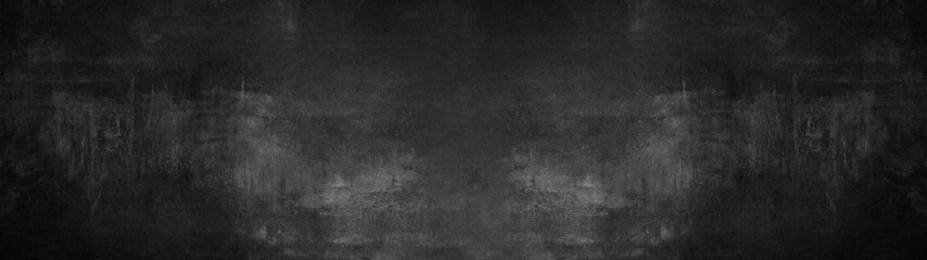 Abstract dirty rustic scratched black anthracite gray grey concrete cement wall facade texture background banner panorama long