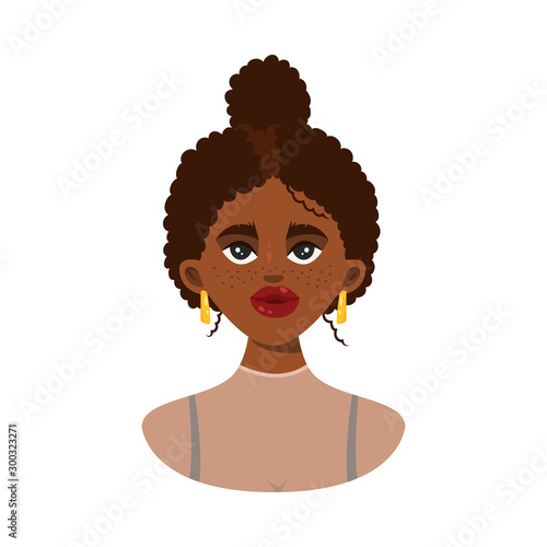 Black fashion girl wearing golden earings vector illustration