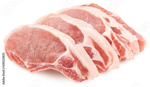 Tableau sur toile fresh raw meat on white background, pork, beef, chop on a bone, clipping path, f