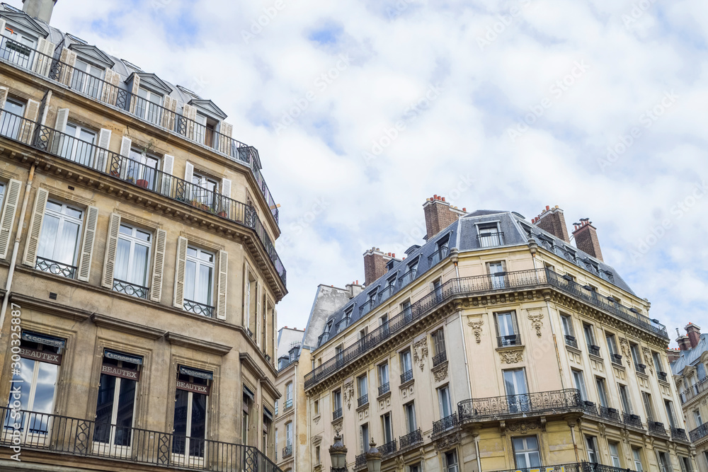 Buildings in Saint Honoré street in Paris in spring