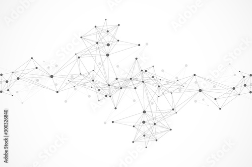 Geometric graphic background molecule and communication. Connected lines with dots. Minimalism chaotic illustration background. Concept of the science, chemistry, biology, medicine, technology vector