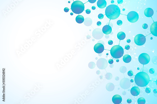 Abstract molecules background. DNA, Atoms. Molecular structure with blue spherical particles. Medical, science and technology innovation concept molecule background. Vector illustration