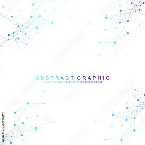 Scientific vector illustration genetic engineering and gene manipulation concept. DNA helix, DNA strand, molecule or atom, neurons. Abstract structure for Science or medical background. Wave flow