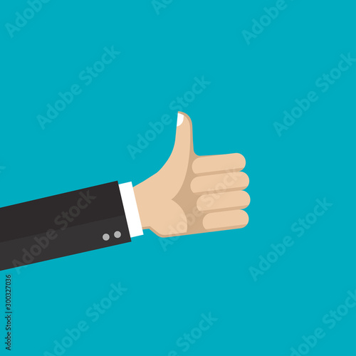 Hand with thumb up. Like, good, positive symbol. Vector illustration.