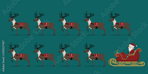 Set of Santa and his reindeer photo