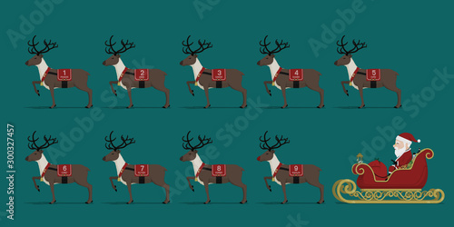 Set of Santa and his reindeer