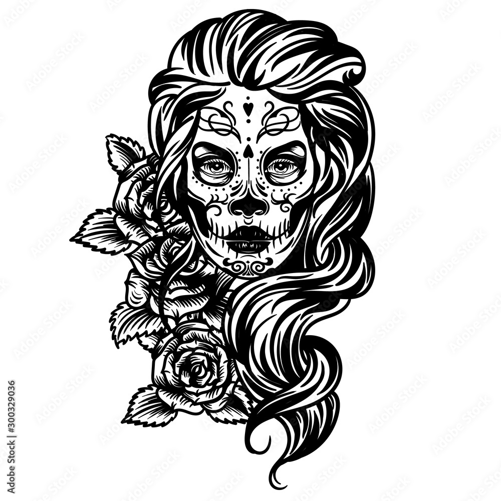 Day Of The Dead Skull Girl Tattoo