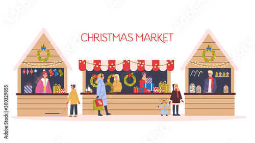 Christmas market vector illustration. Festive food and holiday