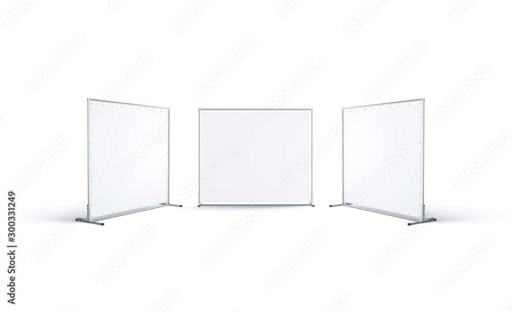Blank white presswall mockup, front and side view, isolated Blank white presswall mockup, front and side view, isolated