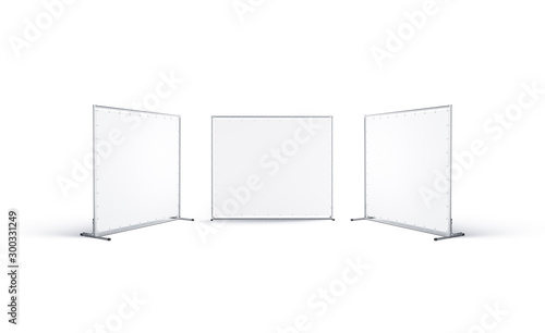 Fotografi Blank white presswall mockup, front and side view, isolated