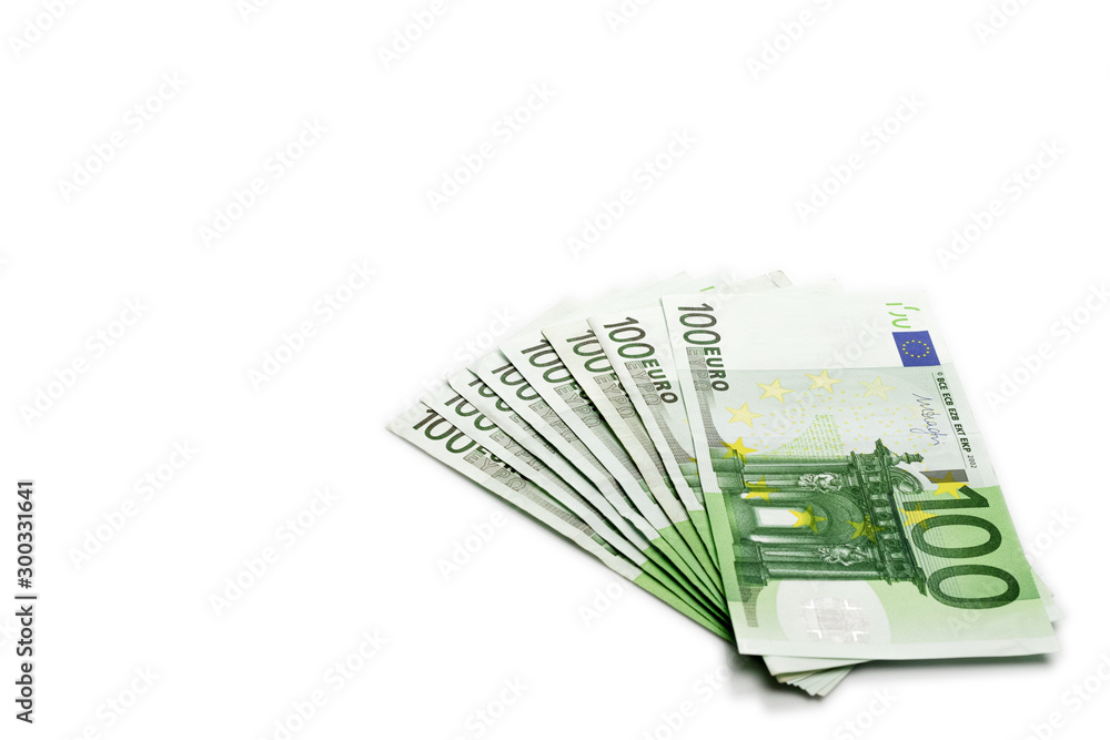 Euro coin falling banknotes. European money on white isolation b Euro coin falling banknotes. European money on white isolation b