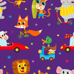 Keuken achterwand Dieren onderweg patronen Cute adorable animals character on different transport.  © uiliaaa