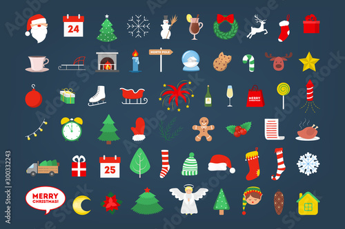Cute christmas icon set. Collection of new year decoration stuff