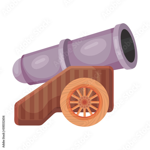 Purple cannon on the platform. Vector illustration on a white background.