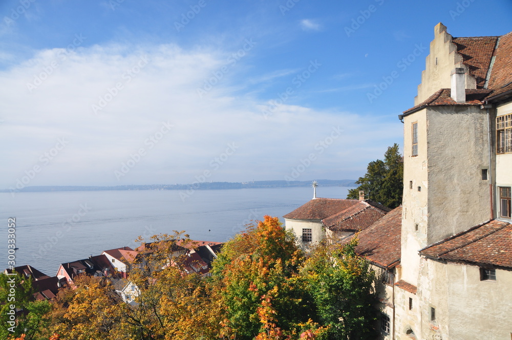 panorama from the castle terrace on an autumn day, Meersburg am Bodensee, Baden-Württemberg, Germany