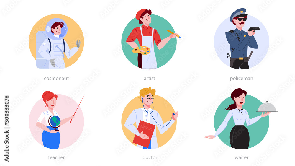 Fototapeta premium Profession set. Collection of occupation, male and female worker in the uniform