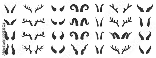 Horn animal deer devil black glyph icon vector set photo