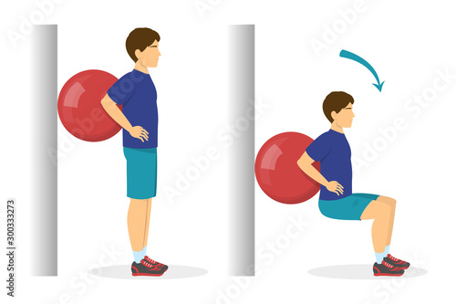 Exercise ball workout. Idea of body health and training in the gym.