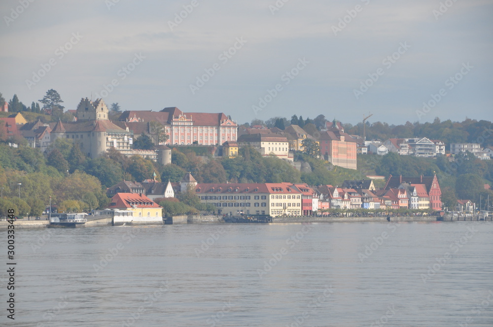 the old town of Meersburg am Bodensee seen from the car ferry to Konstanz, Baden-Württemberg, Germany