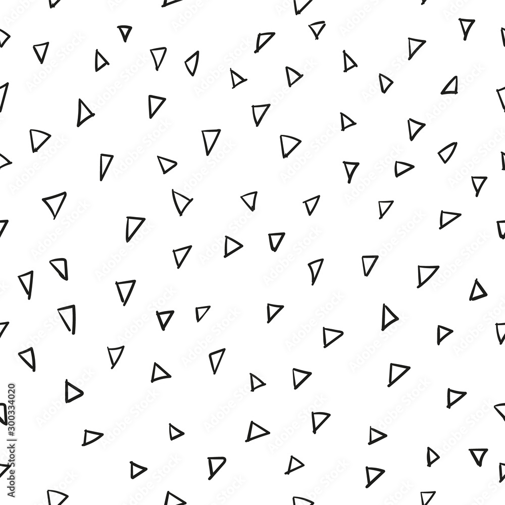Vector seamless pattern with black hand drawn triangles on white background. Seamless pattern can be used for textile, wallpaper, wrapping paper, web Vector seamless pattern with black hand drawn triangles on white background. Seamless pattern can be used for textile, wallpaper, wrapping paper, web