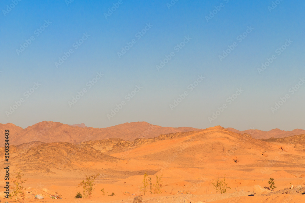 View of Arabian desert and mountain range Red Sea Hills in Egypt