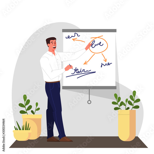 Businessman make presentation with graph and chart. Office
