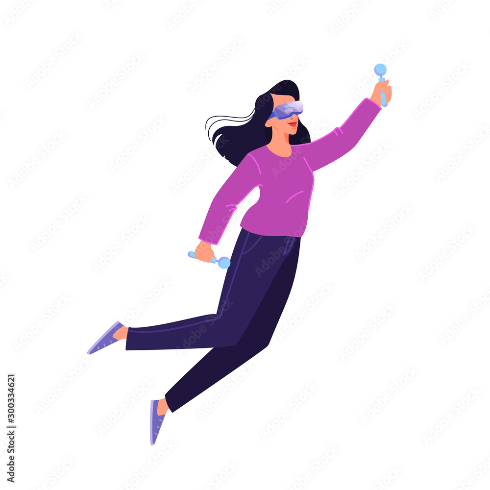 Vector illustration of person using a glasses of virtual reality. Concept of vr