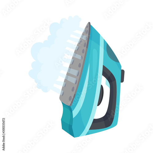 Blue iron with steam. Vector illustration on a white background.