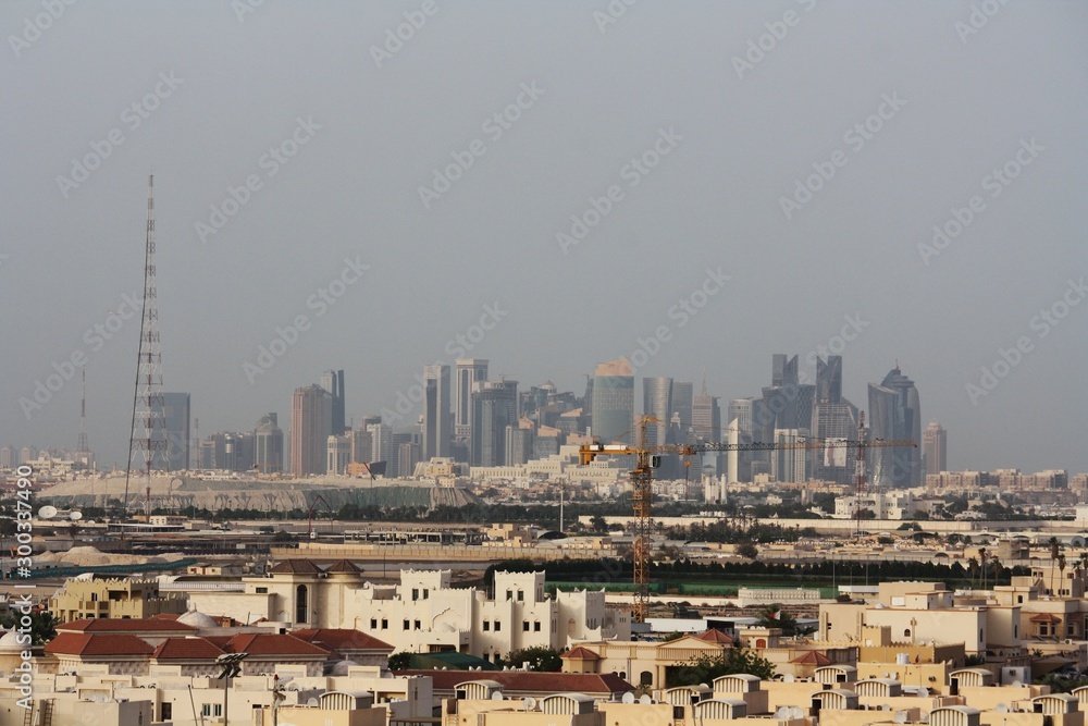 Doha Skyline with suburbs in the foreground