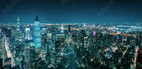 Aerial view of New York Manhattan at night © Miquel