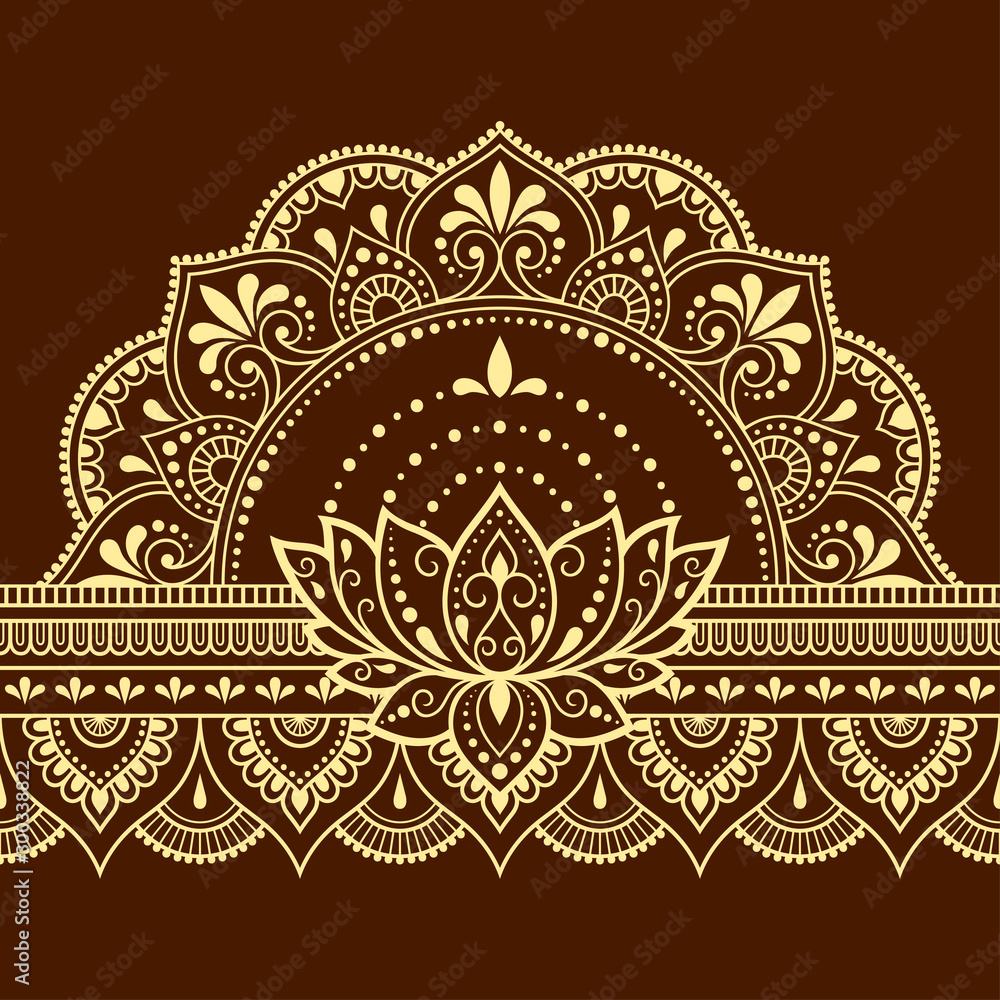 Seamless borders pattern with Mehndi Lotus flower for Henna drawing and tattoo. Decoration in ethnic oriental, Indian style. Doodle ornament. Outline hand draw vector illustration. Seamless borders pattern with Mehndi Lotus flower for Henna drawing and tattoo. Decoration in ethnic oriental, Indian style. Doodle ornament. Outline hand draw vector illustration.