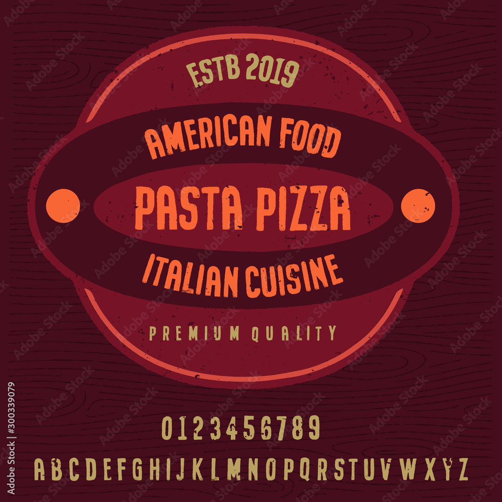 Hand drawn pasta and pizza menu for bars font. Delicious food from