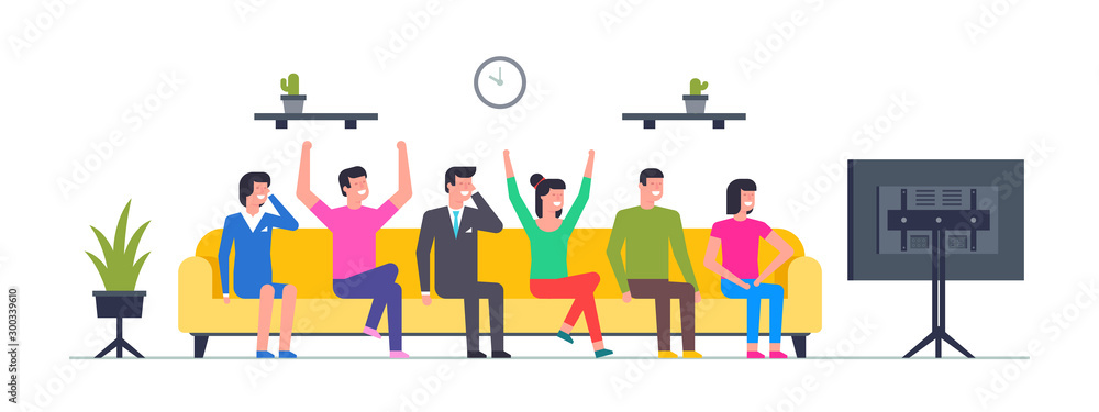 Group of happy people watching TV. isolated on white background Group of happy people watching TV. isolated on white background