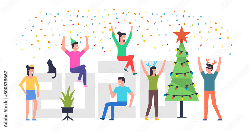 Merry Christmas and happy new year 2020. Cheerful people celebrating a Christmas and New Year. isolated on white background Merry Christmas and happy new year 2020. Cheerful people celebrating a Christmas and New Year. isolated on white background