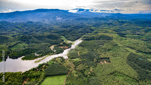 Obraz na plátne Arial Asia view over small village,bird eye view of tea plant dy drone