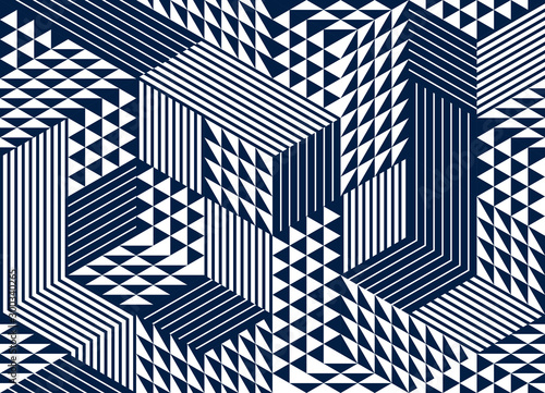 3D cubes seamless pattern vector background, rhombus and triangles dimensional blocks, architecture and construction, geometric design.
