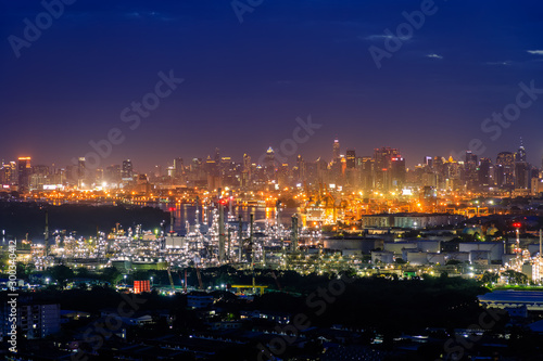 Oil refinery and city center skyline, Bangkok, Thailand © wirojsid