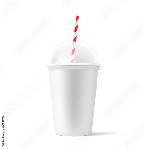 Blank paper cup mockup with straw. Coffee to go, take out mug. Vector illustration isolated and can be use for any backgrounds. EPS10.	