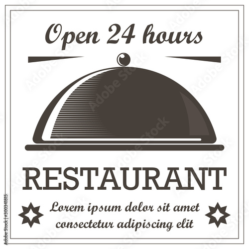 Restaurant vintage style logo template with covered serving tray