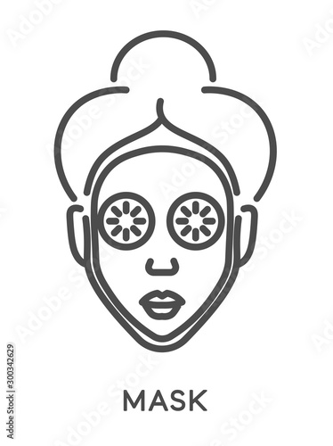 Female with facial mask and slices of cucumber on eyes