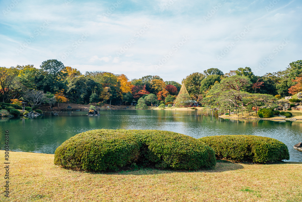 Rikugien Gardens at autumn in Tokyo, Japan