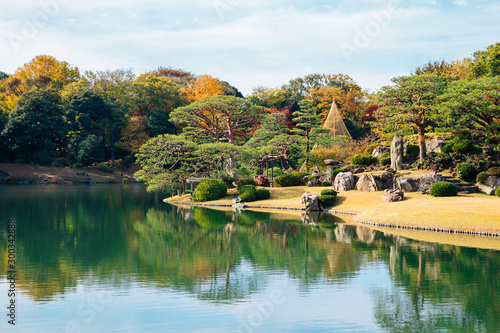 Rikugien Gardens at autumn in Tokyo, Japan