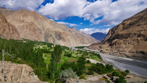 4K Panning Timelapse of turtuk village, Diskit, Jammu and Kashmir, India photo