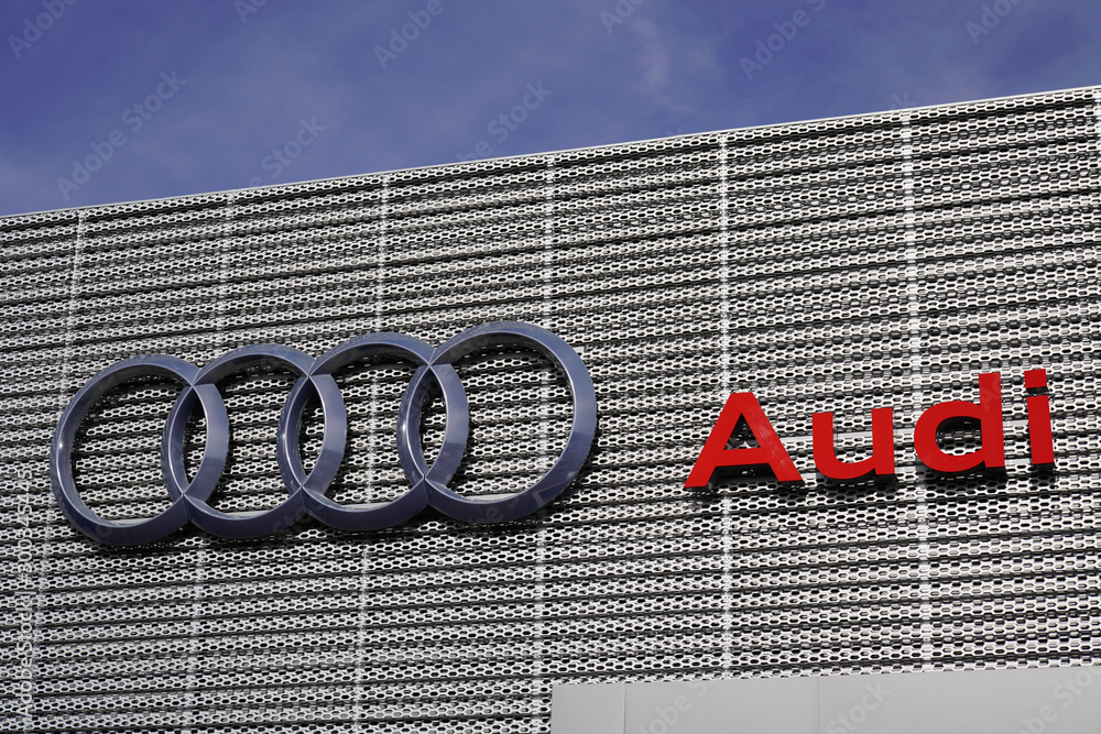 Audi dealership car sign logo shop German automobile manufacturer store Stock Photo Adobe Stock