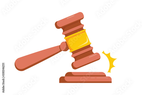 Judge hammer icon law gavel. Auction court hammer bid authority concept symbol. Wooden judge ceremonial hammer