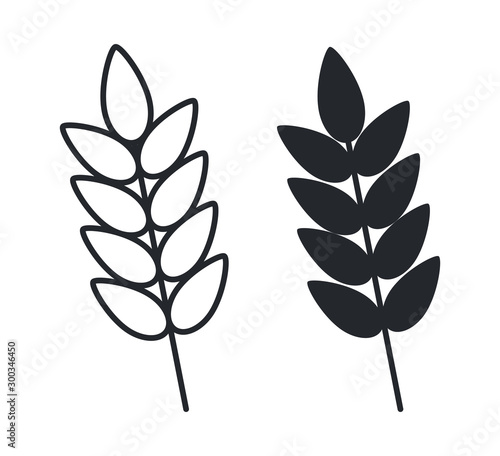 Vector farm wheat ears icon template. Line whole grain symbol illustration for organic eco business, agriculture, beer.