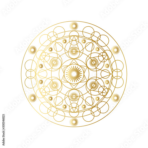 Golden abstract geometric mandala outline vector illustration
